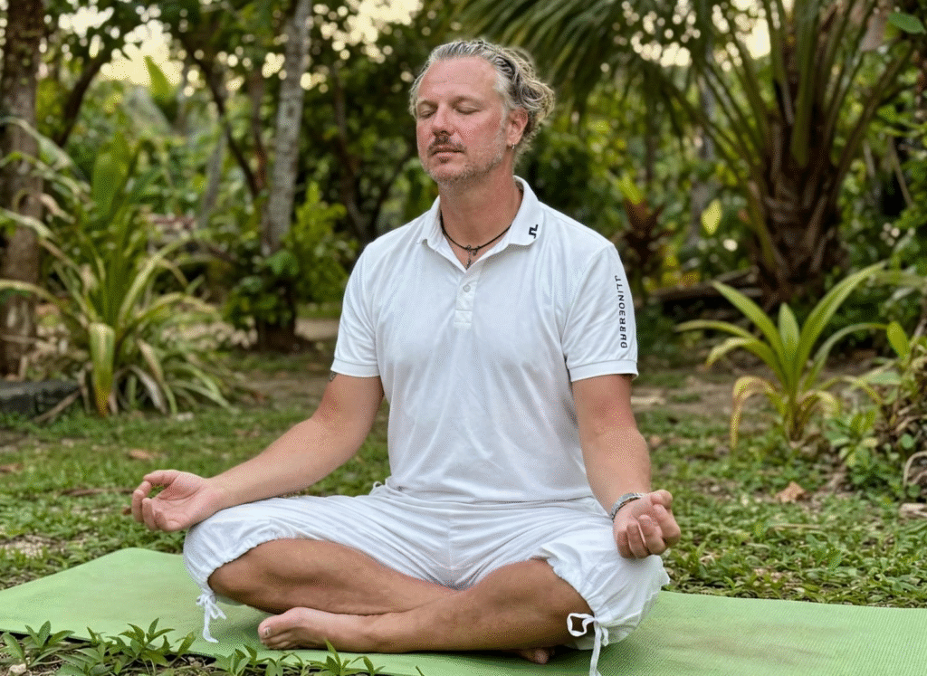 Yoga Teacher Leading a Breathwork and Conscious Breathing Session in Thailand