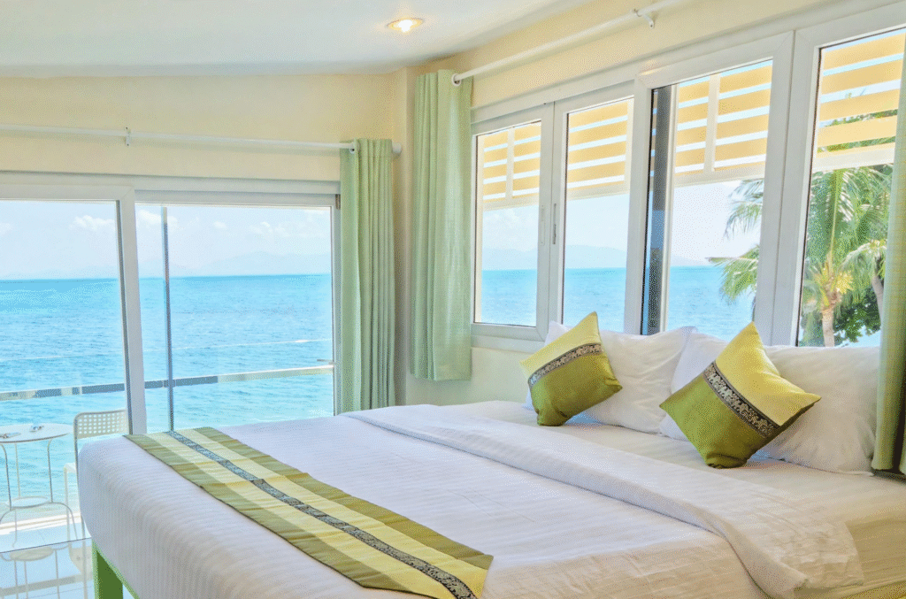 Beachfront room included in yoga teacher training in Thailand cost