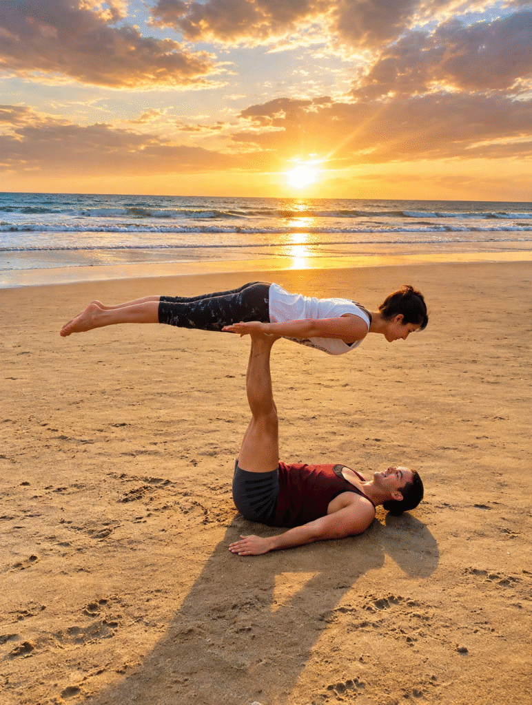 Beach yoga practice at Arambol Beach during yoga teacher training in Goa